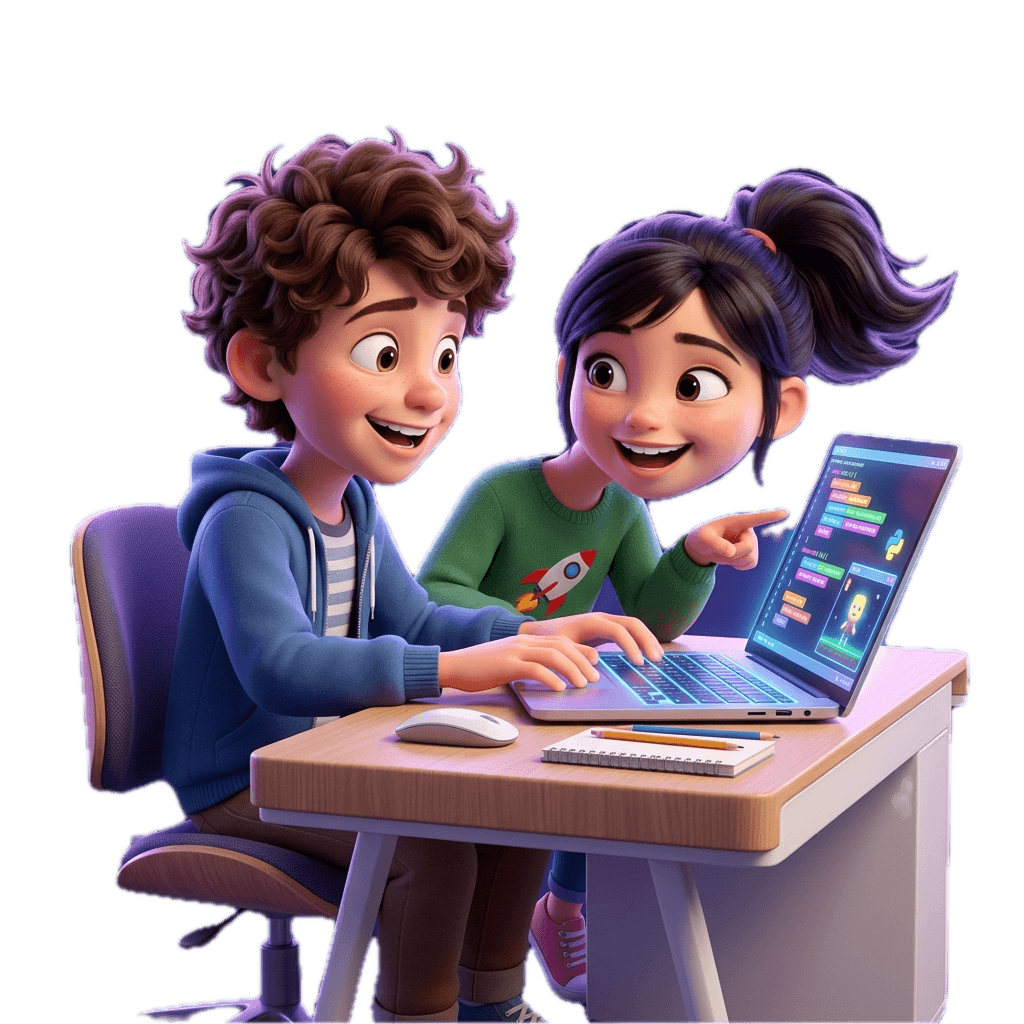 أطفال يتعلمون البرمجة على لابتوب في KidCode